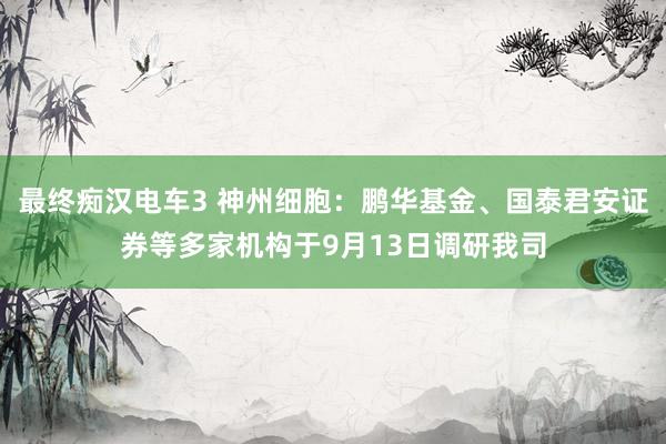 最终痴汉电车3 神州细胞：鹏华基金、国泰君安证券等多家机构于9月13日调研我司