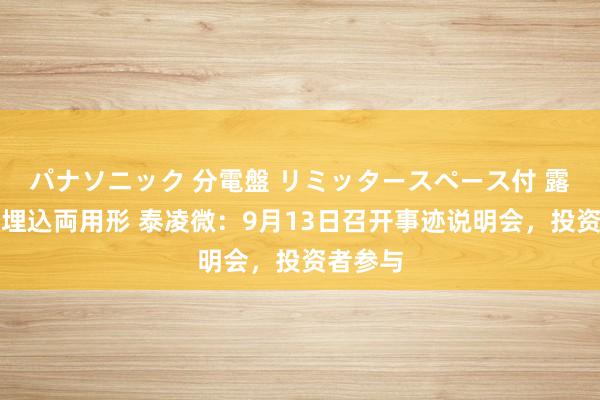 パナソニック 分電盤 リミッタースペース付 露出・半埋込両用形 泰凌微：9月13日召开事迹说明会，投资者参与