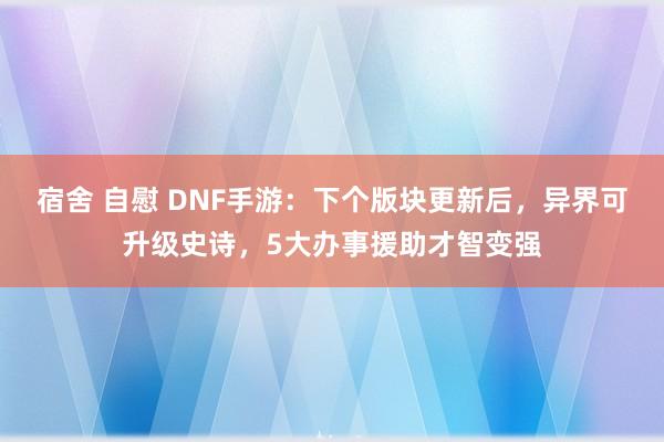 宿舍 自慰 DNF手游：下个版块更新后，异界可升级史诗，5大办事援助才智变强