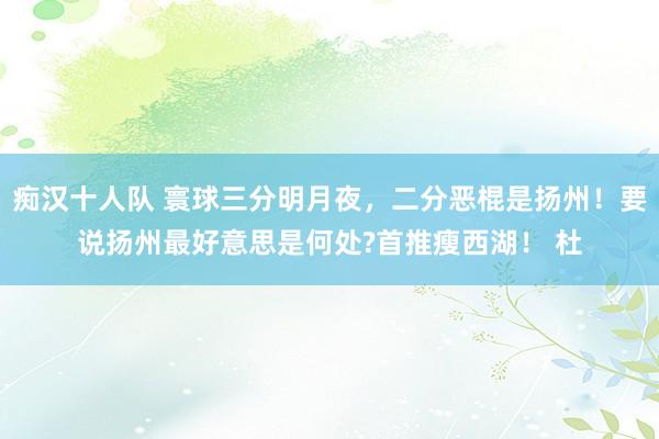 痴汉十人队 寰球三分明月夜，二分恶棍是扬州！要说扬州最好意思是何处?首推瘦西湖！ 杜