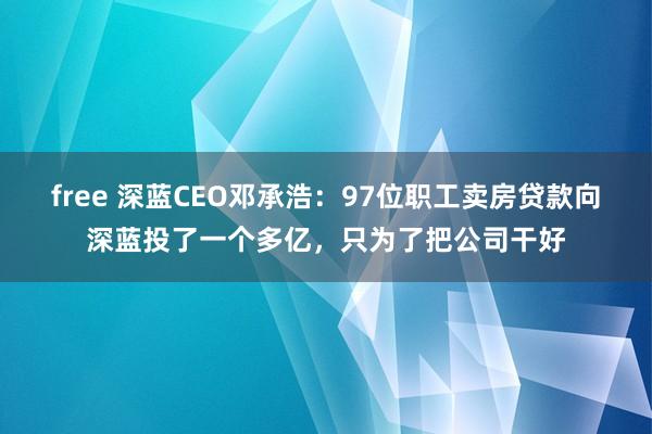 free 深蓝CEO邓承浩：97位职工卖房贷款向深蓝投了一个多亿，只为了把公司干好