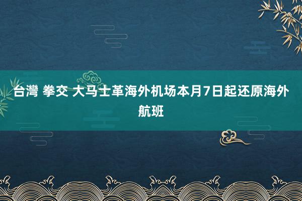 台灣 拳交 大马士革海外机场本月7日起还原海外航班