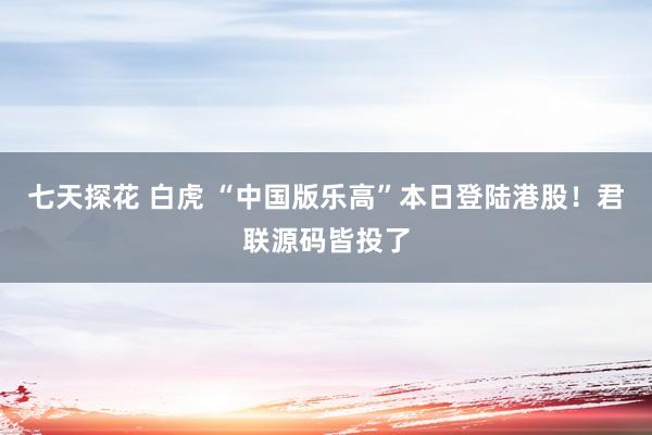 七天探花 白虎 “中国版乐高”本日登陆港股！君联源码皆投了