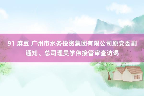 91 麻豆 广州市水务投资集团有限公司原党委副通知、总司理吴学伟接管审查访谒